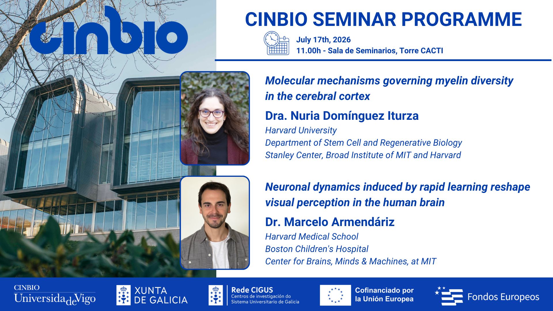 Dra. Nuria Domínguez Iturza e Dr. Marcelo Armendáriz - CINBIO Seminar Programme